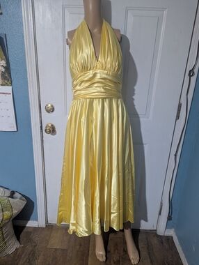 Cinderella Yellow Halter Satin Midi Dress